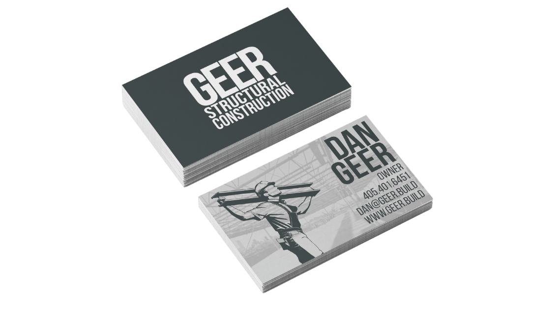 Business card design for Geer Structural Construction showcasing strong brand identity and professional visual design by JunglFire.
